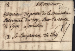 Pyrénées Atlantiques 64 Gascogne Marque Lenain N°3 Pau 13,5X5 Noire Taxe Manuscrite Pour St Symphorien De Lay - 1701-1800: Precursors XVIII