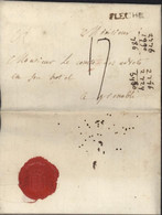 Anjou 72 Sarthe Marque Postale FLECHE 20X3 Noire Lenain N°3 1788 ? Taxe Manuscrite 17 Pour Grenoble Cachet Cire - 1701-1800: Voorlopers XVIII