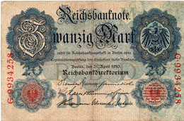 GERMANY- 20 MARK 1910  -P-40b, Ros:R-40b  - VF -LETERA   M - 20 Mark