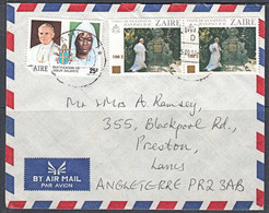 Ca0502 ZAIRE 1990, Anuarite & Surcharged Pope Stamps On Kamina Cover To England - Used Stamps