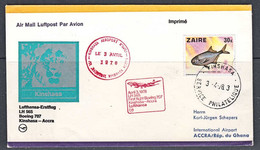 Ca0505  ZAIRE 1978,  First Flight Cover, Lufthansa Boeing 707 Kinshasa To Accra - Oblitérés