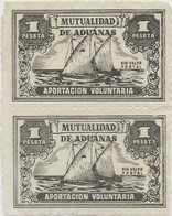 ESPAGNE - VIGNETTE PAIRE SG - MUTUALITE DE ADUANAS VOLONTAIRE DE 1 PESETA . - Errors & Oddities