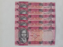 SOUTH SUDAN - 5 POUND - 2015 - 5 CONSECUTIVE SERIES BANKNOTES - .UNC - South Sudan