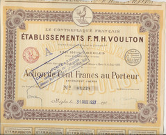LE CONTREPLAQUE FRANCAIS -ETAB . F.M. VOULTON -BEGLES -ACTION DE 100 FRS - ANNEE 1927 - Industrie