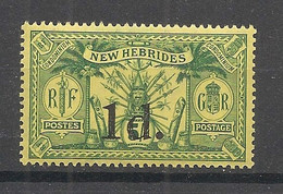 NOUVELLES HEBRIDES - 1920 - N°Yv. 67 - 1d Sur 5s Vert-jaune - Neuf Luxe ** / MNH / Postfrisch - Nuevos