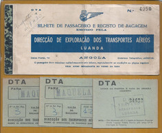 Rare Plane Ticket From DTA - Directorate Of Transports Aéreos De Angola From Luanda To Maquela 1945. Flugticket Von DTA - Wereld