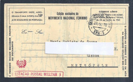 Rare Military Aerogram Of The 1966 Colonial War Circulated In 1970 Obliteration SPM 0223- EPM3 For Lisbon. Raro Aerogram - Lettere