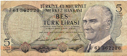 TURKEY 5 LIRA 1968 P-179a CIRC - Turkey