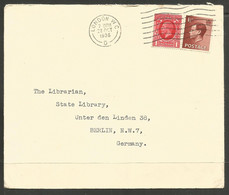GREAT BRITAIN. 1936. EDVIII. MIXED ISSUE COVER TO STATE LIBRARY BERLIN. - Lettres & Documents