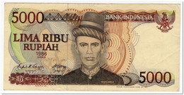 INDONESIA,5000 RUPIAH,1986,P.125,P.125,XF - Indonésie