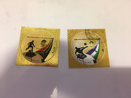 (stamps 28-5-2022) FIFA World Cup Football - 2 Used Stamps - Round Shape Zimbabwe & South Africa - 2010 – Afrique Du Sud