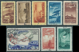 1949 RUSSIA POSTA AEREA USATO AEREI IN VOLO E VEDUTE 8 VALORI - SV3-4 - Oblitérés