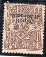 Levante (1909) - Tripoli Di Barberia. 1 Cent. Sass. 1a * Soprastampa Capovolta - Non Classificati