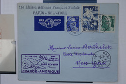 C1 FRANCE BELLE LETTRE 1946 1ERE LIAISON PARIS NEW YORK USA  ++AIR FRANCE+ AFFRANCH. PLAISANT - 1960-.... Covers & Documents