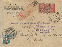 SUISSE Lettre 1917 Taxée à 10 Centimes Recommandée 3 S - Brieven En Documenten