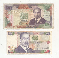 Billet, BANKI KUU YA KENYA , Central Bank Of KENYA, 100 Shillings  , 1989, 1997, Lot De 2 Billets, Frais Fr 1.85 E - Kenia
