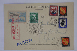 C1 FRANCE BELLE CARTE  1946 LYON VIGNETTE PROPAGANDE AERIENNE  +CACHET ROUGE +++ AFFRANCH. PLAISANT - 1960-.... Storia Postale