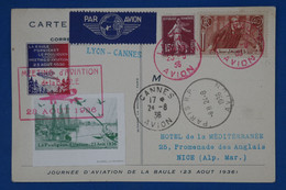 C1 FRANCE BELLE  LETTRE  1936 MEETING LA BAULE POUR NICE  +VIGNETTE+CACHETS ROUGES + AFFRANCH. PLAISANT - 1960-.... Brieven & Documenten