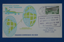 C1 FRANCE  BELLE LETTRE 1960   1ER VOL  PARIS BUENOS AIRES   +AIR FRANCE + AFFRANCH. PLAISANT - 1960-.... Brieven & Documenten