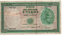 TIMOR  1'000 Escudos  P30    ( Dated 21.5.1968 )  "  Régulo D. Aleixo + Arms At Back " - Timor
