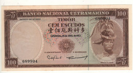 TIMOR  100 Escudos  P28   ( Dated 25.4.1963 )  "  Régulo D. Aleixo + Arms At Back " - Timor