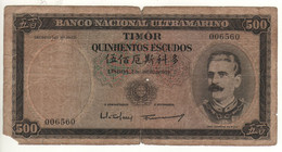 TIMOR  500 Escudos  P25   "rare" ( Dated 02.01.1959 )  "   Jose Celestino Da Silva + Arms At Back " - Timor
