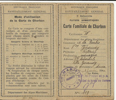 FRANCE  RAVITAILLEMENT CARTE DE CHARBION 1942 LA TURBIE 06 AVEC 2 FEUILLES DE COUPONS - Sin Clasificación