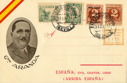 1937 T.P. PATRIÓTICA , MAT, Y LOCAL DE CAZALLA DE LA SIERRA , PATRIÓTICOS , GENERAL ARANDA - Brieven En Documenten