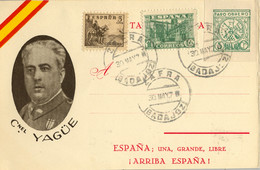 1937 T.P. PATRIÓTICA , MAT, DE ZAFRA , LOCAL PRO PARO OBRERO DE BADAJOZ , CORONEL YAGÜE - Briefe U. Dokumente