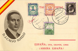 1937 T.P. PATRIÓTICA , MAT, DE LA LINEA DE LA CONCEPCIÓN / CÁDIZ , PATRIÓTICOS DE LA LINEA , CALVO SOTELO - Storia Postale