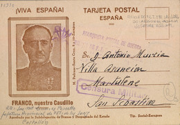 1938 CASTELLÓN , T.P. PATRIÓTICA , CENSURA MILITAR , FRANQUICIA POSTAL DE GUERRA , MILICIA DE FALANGE , JEFATURA PROV. - Cartas & Documentos