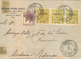 1937 CÁDIZ , SOBRE CIRCULADO ENTRE ALCALÁ DE LOS GAZULES Y MEDINA SIDONIA , LOCAL DIPUTACIÓN PROVINCIAL , FISCALES , HAB - Briefe U. Dokumente