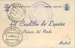 1945 CASTELLÓN , MONTANEJOS - PALACIO DEL PARDO , VIA CAUDIEL , FRENTE DE JUVENTUDES / FALANGE JUVENIL DE FRANCO - Brieven En Documenten