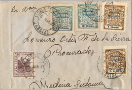 1937 CÁDIZ , SOBRE CIRCULADO ENTRE ALCALÁ DE LOS GAZULES Y MEDINA SIDONIA , LOCAL DIPUTACIÓN PROVINCIAL , FISCALES , HAB - Cartas & Documentos