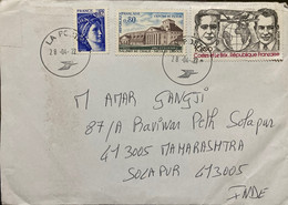 FRANCE 2022, QUEEN,AEROPLANE,GLOBE,BUILDING,ARCHITECTURE,3 STAMPS USED COVER TO INDIA - Lettres & Documents