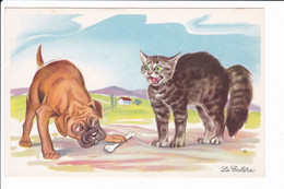 Lot 2 Cp - Illustration Animalière Chien Et Chats De :  La Colère - La Curiosité - Contemporain (à Partir De 1950)