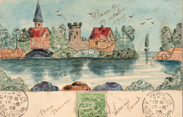 CPA Faite Avec Des Timbres Découpés Fait Et Peinte à La Main - Briefmarken (Abbildungen)