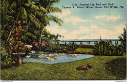 Florida Fort Myers Tropical Lily Pool And Dock Thomas A Edison Winter Home Curteich - Fort Myers