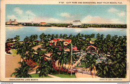 Florida West Palm Beach City Park And Bandstand 1937 Curteich - West Palm Beach