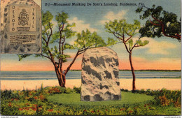 Florida Bradenton Monument Marking De Soto's Landing 1943 Curteich - Bradenton