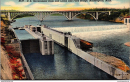 Minnesota Minneapolis U S Government Dam And Locks And Ford Bridge 1950 Curteich - Minneapolis