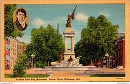 Maryland Baltimore Francis Scott Key Monument Eutaw Place Curteich - Baltimore