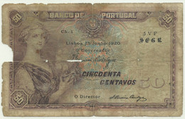 PORTUGAL - 50 Centavos 25/05/1920 - Pick 112.b - Chapa 1 - Sign. 4 - Block 5VF - Mulher Com Barco Na Mão - Portugal