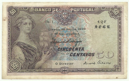 PORTUGAL - 50 Centavos 25/05/1920 - Pick 112.b - Chapa 1 - Sign. 7 - Block 4QF - Mulher Com Barco Na Mão - Portugal