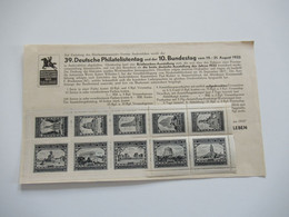 3.Reich 1933 Briefmarken Ausstellung Aschersleben Im Bestehornhaus Marken / Vignetten 10er Block / Kleinbogen - Cartas