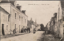 Chigne (49) Route De Lude (animee) 1910 - Autres & Non Classés