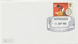 GB SPECIAL EVENT POSTMARK SEPTEMBER - 1 Sep 1981 PHILATELIC DISPLAYS - BRITISH LIBRARY, LONDON WC - Marcofilie