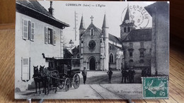 CPA   CORBELIN    L'église  (1918) ..animée ,attelage Corbillard....(S22-22) - Corbelin