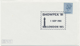 GB SPECIAL EVENT POSTMARK SHOWPEX '81 1 SEP 1981 LONDON W.1. - Marcofilie