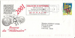 MONACO BOURSE PHILATELIQUE 30 9 2001 COURRIER AVEC TIMBRE CIRQUE DU 14 5 2001 N°2286 - Andere & Zonder Classificatie